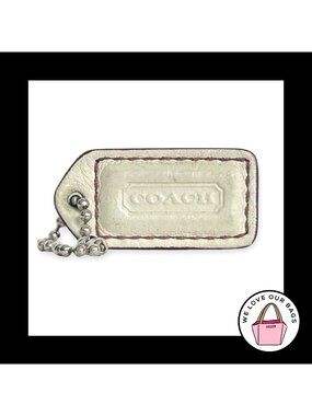 COACH Y2K VINTAGE Hang Tag 1.5" Off White Leather Bag Charm Keychain Fob Small